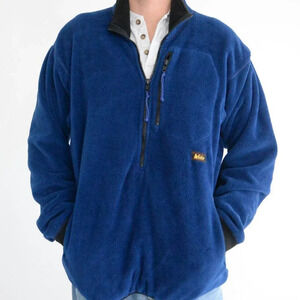 Vintage REI Blue Black Half Zip Fleece Pullover Sweater L